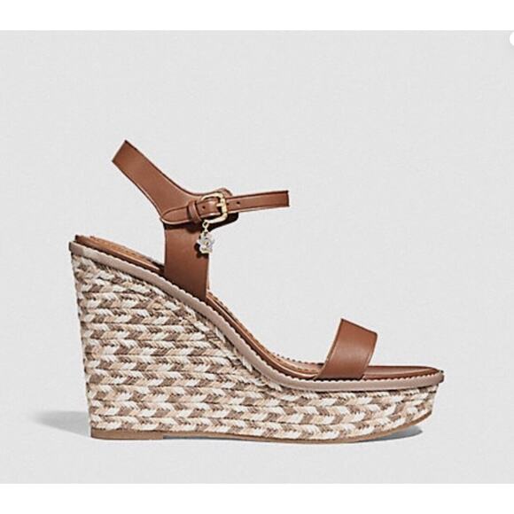 COACH HIGH HEEL ESPADRILLE WEDGE SANDAL SIZE 10 IN COLOR SADDLE - Picture 8 of 9